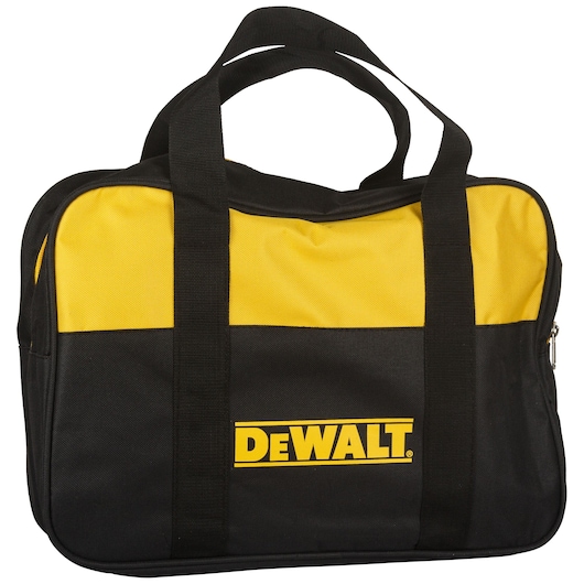 A black and yellow DEWALT branded carrying bag with two handles, suitable for transporting tools or equipment.