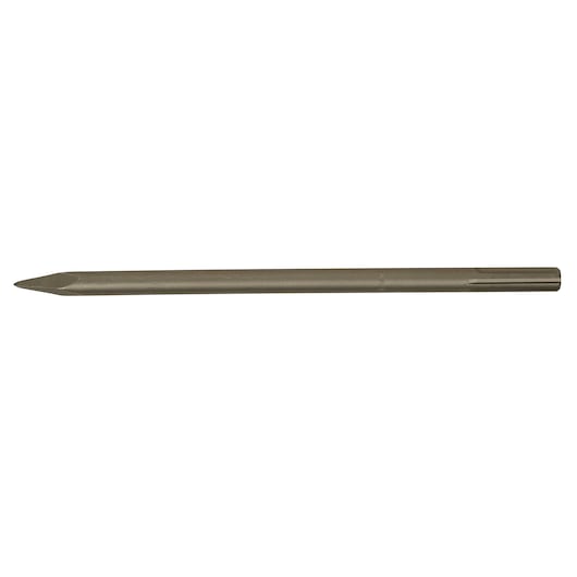 A pointed chisel bit for demolition hammers, shown horizontally on a white background.