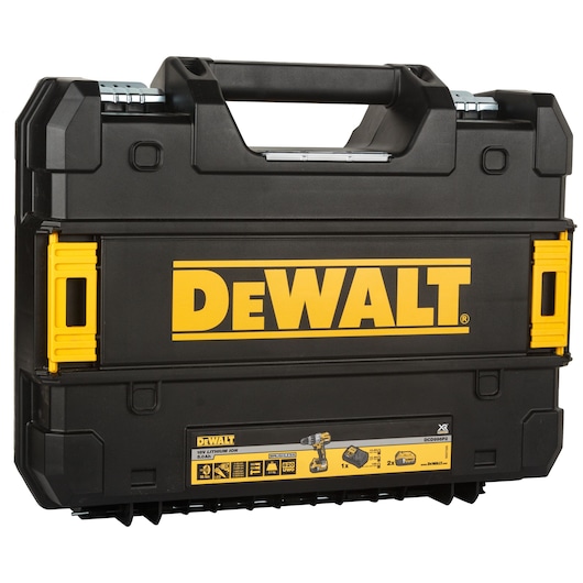 Black and yellow DEWALT carrying case for power tools, model DCD996P2, with prominent DEWALT logo on the front. The case is sturdy with yellow side latches and a handle on top, suitable for storage and transport.