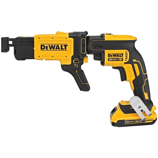 A DEWALT cordless drywall screw gun, model DCF6202, with yellow and black color, featuring a 20V Max XR lithium-ion battery and an ergonomic handle.