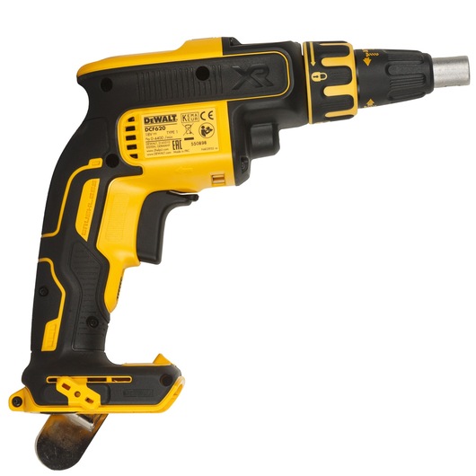 A DEWALT DCF620NT-XJ cordless screwdriver, yellow and black, shown isolated on a white background.