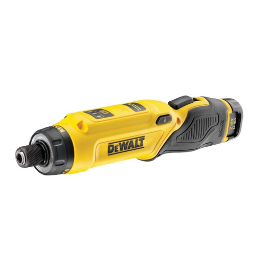 Yellow DEWALT cordless screwdriver DCF680G2 with black handle, shown on white background.