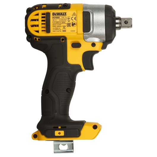 A DEWALT cordless impact wrench, shown in yellow and black colors with a metal attachment at the bottom.