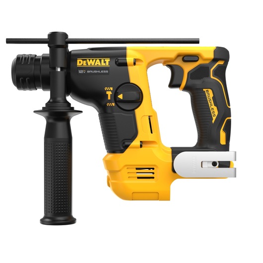 Left-facing side angle view of the DEWALT XTREME(™) 12V MAX Brushless Cordless 9/16 in. SDS PLUS Rotary Hammer (Tool Only)