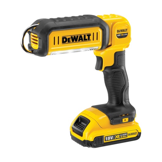 DEWALT DCL050 18V XR LED handheld work light in black and yellow plastic, battery-powered.