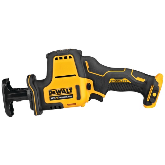 DEWALT cordless reciprocating saw DCS312N, 12V brushless, black and yellow, for cutting tasks.