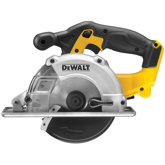DEWALT DCS373N cordless metal cutting saw with black and yellow handle and silver blade guard.