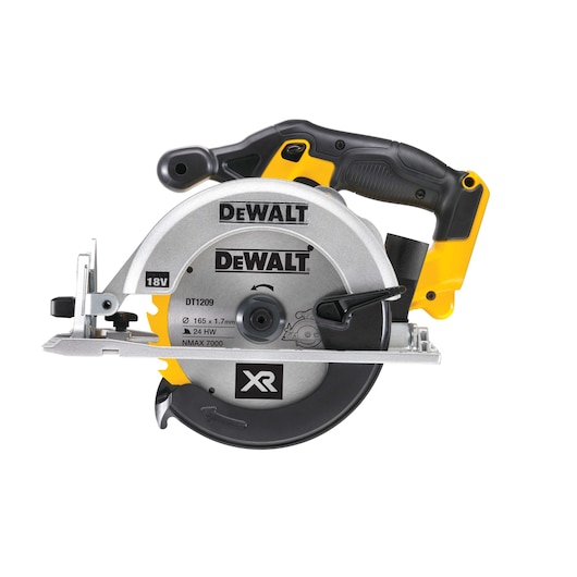 DEWALT circular saw for photography, SKUs: DCS391N-XJ, DCS391N, DCZ801P3-XE. Side view of tool.