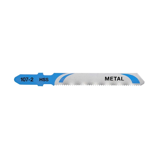 A single DEWALT DT2160 metal cutting jigsaw blade with blue and silver coloring, labeled '107-2 HSS' and 'METAL'.