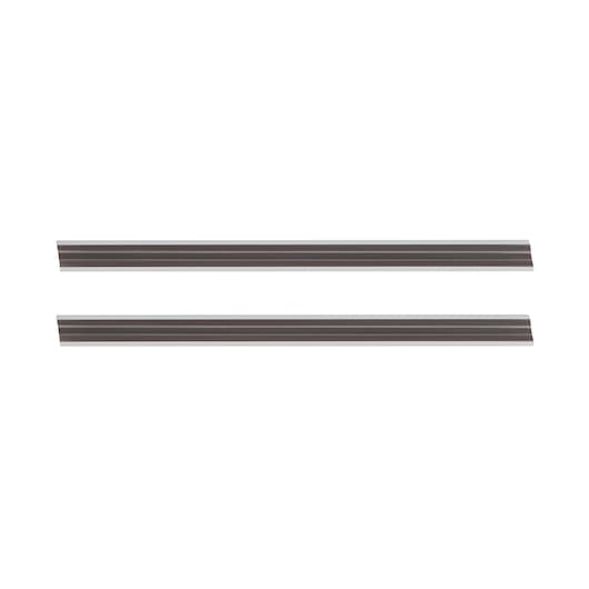 Two straight metal replacement blades for a woodworking tool, shown side by side against a white background.