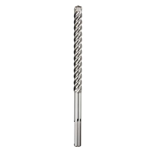 A close-up image of a DEWALT DT60818 masonry drill bit with a spiral fluted design and an SDS-max shank, shown vertically against a white background.