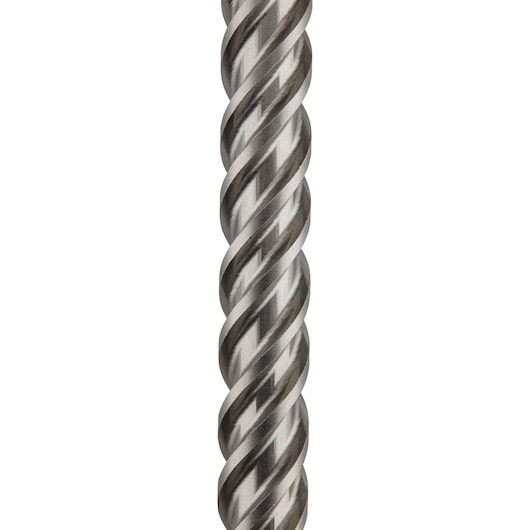 Close-up image of a metallic drill bit with a spiral flute design against a white background.