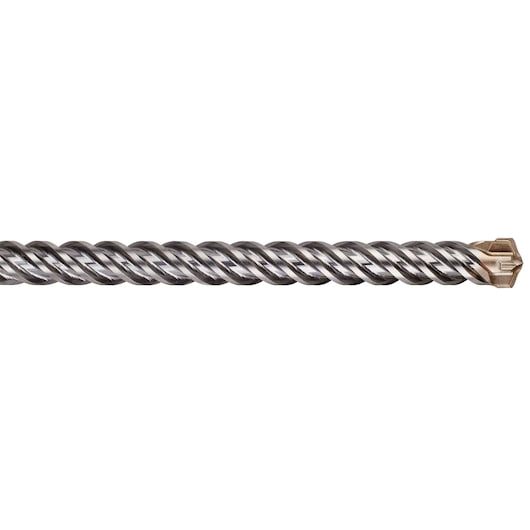 Close-up image of a DEWALT spiral drill bit with a carbide tip, used for masonry and concrete drilling.
