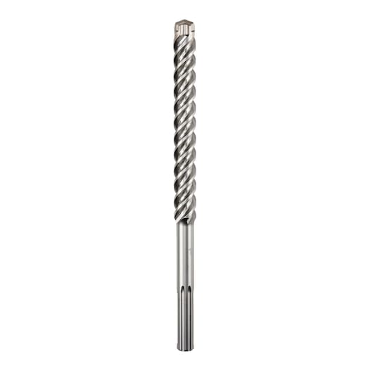 A close-up image of a metal masonry drill bit with a spiral flute design and an SDS-Max shank, isolated on a white background.