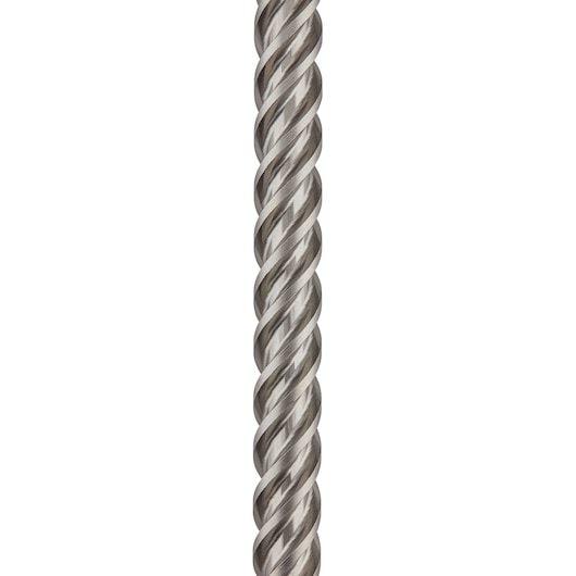 Close-up image of a metallic, spiral-fluted drill bit against a white background.
