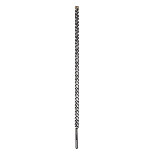 A long, metal spiral drill bit with a pointed tip, shown vertically against a white background.