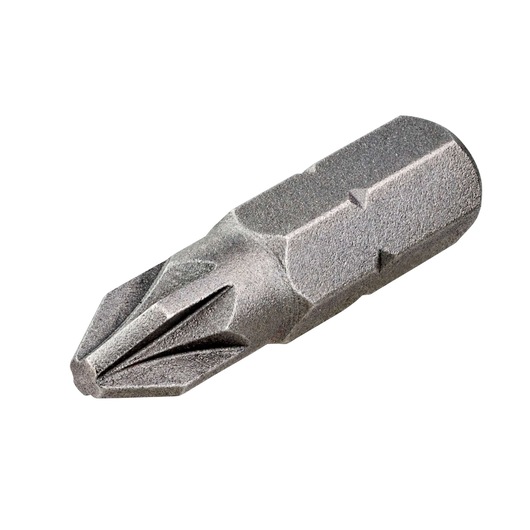A close-up image of a DEWALT Phillips screwdriver bit, made of metal with a hexagonal base and cross-shaped tip, designed for use with power tools.