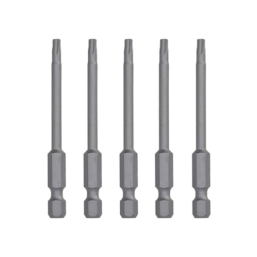 Five DEWALT DT7290 screwdriver bits arranged vertically in a row on a white background.