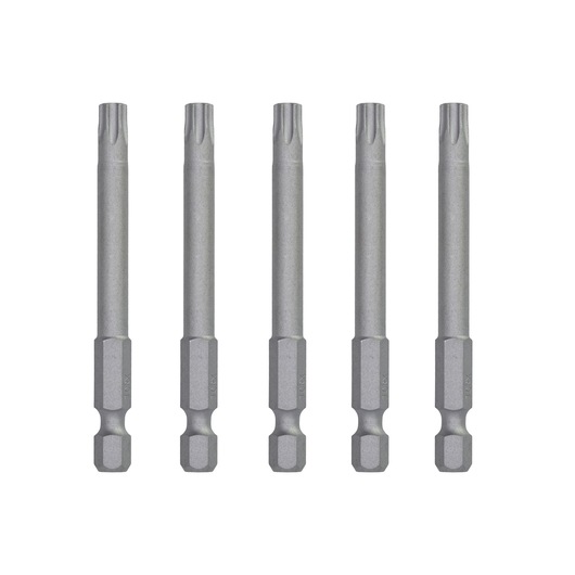 Set of five DEWALT DT7293 screwdriver bits with hex shank, arranged upright side by side.