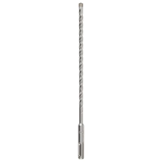 A long, metallic SDS drill bit with a spiral design for use with rotary hammer drills.