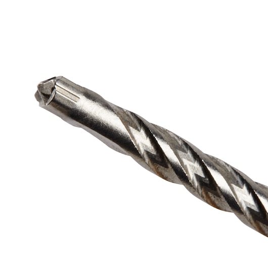 Close-up view of a DEWALT metal drill bit with a spiral groove design, shown against a white background.