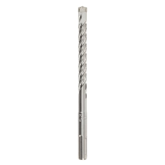 A single metal masonry drill bit with a spiral flute design, shown standing upright against a white background.