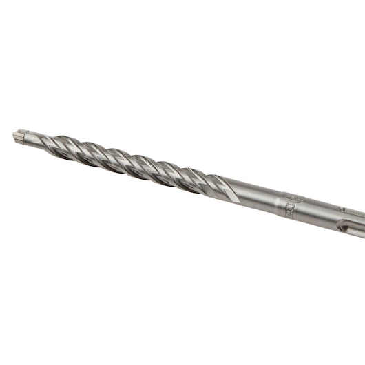 A close-up image of a DEWALT DT8928 metal drill bit with a spiral design, suitable for masonry and stone drilling.
