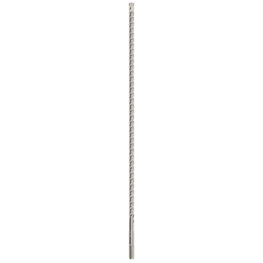 A long, silver-colored DEWALT drill bit with a spiral fluted design, suitable for use in rotary hammer drills.