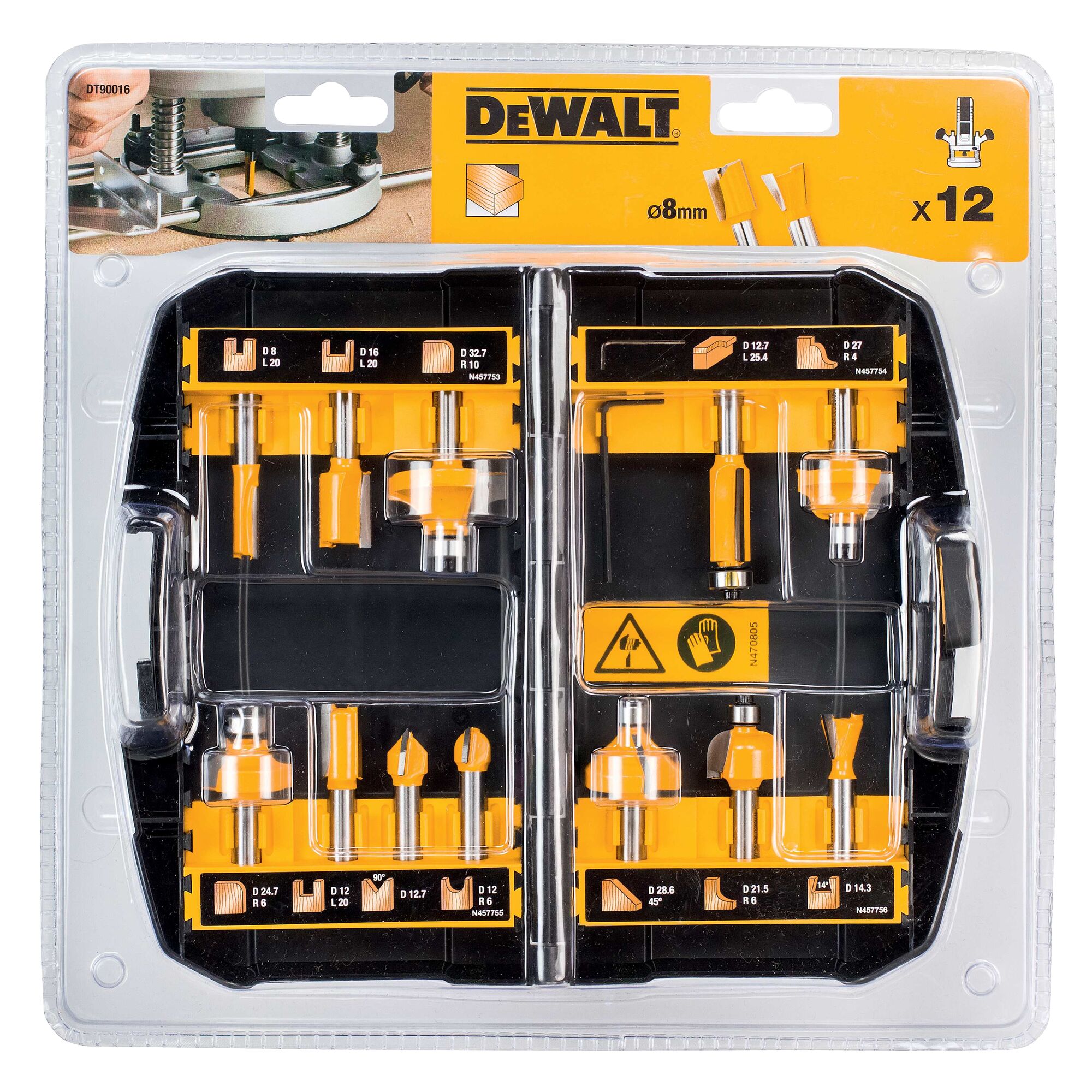 12 Piece Router Bit Set 8mm Shaft Storage Box with Clear