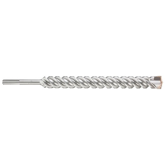 A silver-colored DEWALT SDS-Max rotary hammer drill bit with a spiral flute design and a cutting tip, used for drilling into concrete or masonry.
