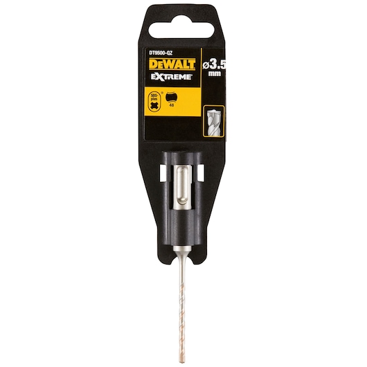 DEWALT DT9500 Extreme SDS-plus 3.5 mm drill bit in retail packaging, suitable for masonry and concrete drilling.