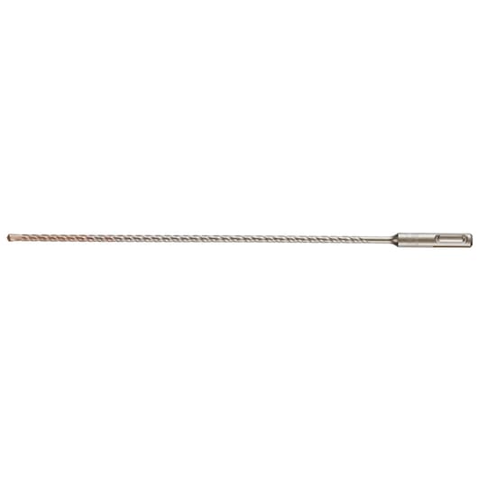 A long, metal SDS drill bit with a spiral shaft and chisel tip, designed for heavy-duty drilling tasks.