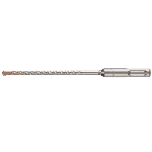 A DEWALT SDS-Plus masonry drill bit, featuring a long, silver-colored spiral shaft with a carbide tip, designed for use with rotary hammer drills.