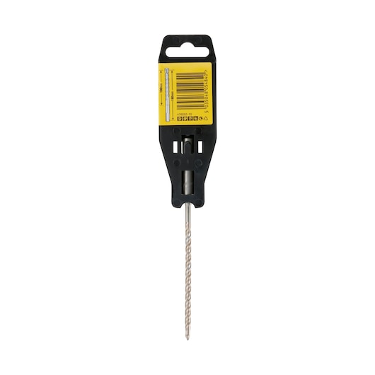 A DEWALT DT9509 drill bit in its packaging, featuring a yellow label and a long spiral metal bit attached to a black holder.