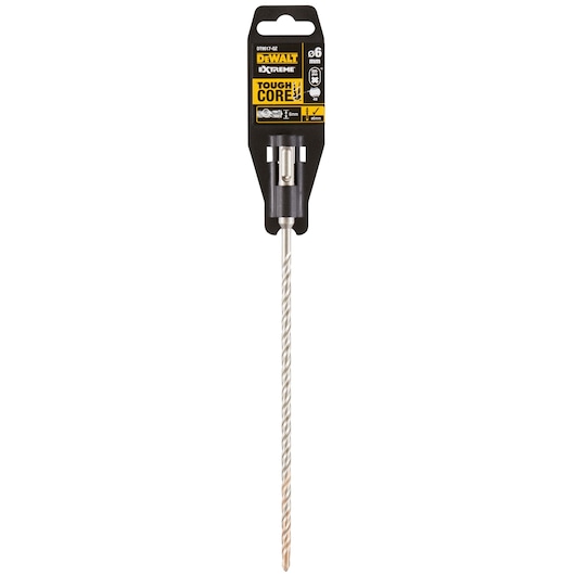 DEWALT DT9517 Extreme Tough Core 6mm rotary hammer drill bit in retail packaging, featuring a long, twisted design with SDS-Plus shank.