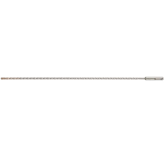 A long, metal drill bit with a spiral design and an SDS-Plus shank, designed for use with rotary hammer drills.