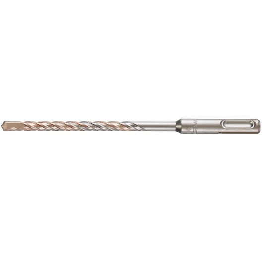 A DEWALT SDS-Plus masonry drill bit with a metallic spiral design and a carbide tip, suitable for rotary hammer drills.