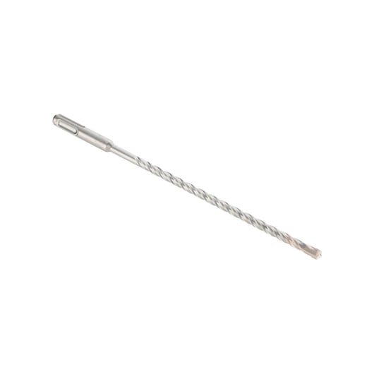 A single long, metallic drill bit with a spiral flute and an SDS-plus shank, used for hammer drilling in masonry and concrete.