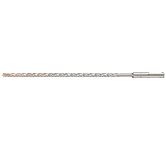 A long, silver-colored DEWALT masonry drill bit with a spiral flute design, suitable for use with rotary hammer drills.