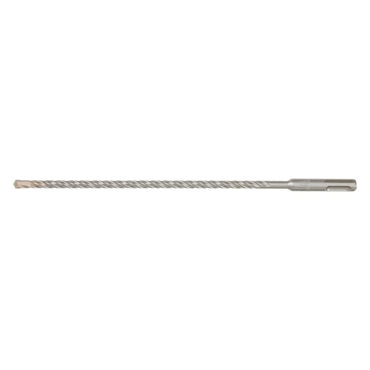 A long, silver masonry drill bit with a spiral design and an SDS-Plus shank, designed for use with rotary hammer drills.