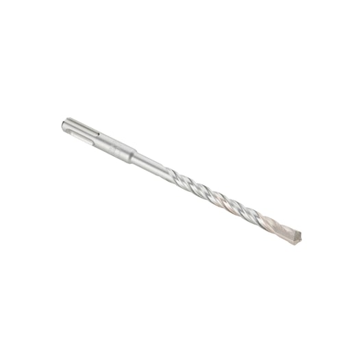 A single silver-colored DEWALT SDS drill bit with a spiral design and flat tip, isolated on a white background.