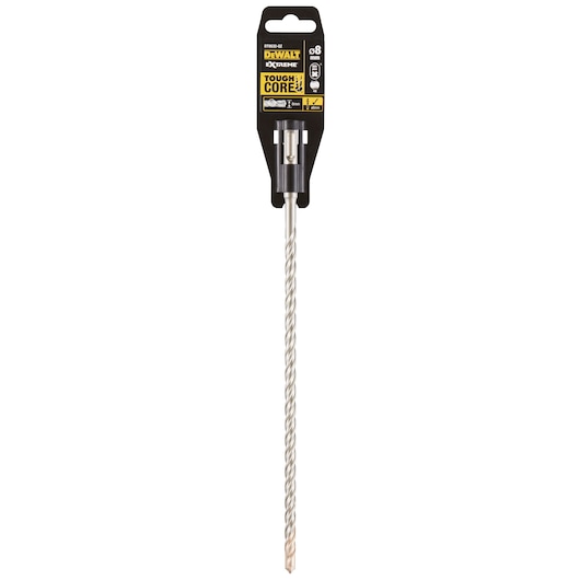 DEWALT DT9532 Extreme Tough Core drill bit with 8mm diameter in retail packaging. The bit is long, has a spiral flute design, and is suitable for masonry drilling.