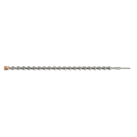 A long, spiral-shaped masonry drill bit with a carbide tip, suitable for use with rotary hammer drills.