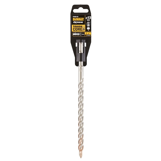 A DEWALT Extreme Tough Core SDS-plus masonry drill bit, model DT9562, with a 13 mm diameter. The drill bit is shown in its retail packaging with a black and yellow label.