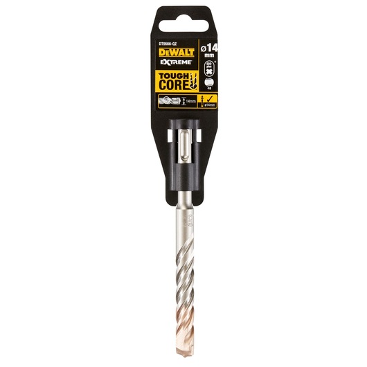DEWALT Extreme Tough Core drill bit DT9566, 14 mm diameter, shown in its packaging with a black and yellow label.