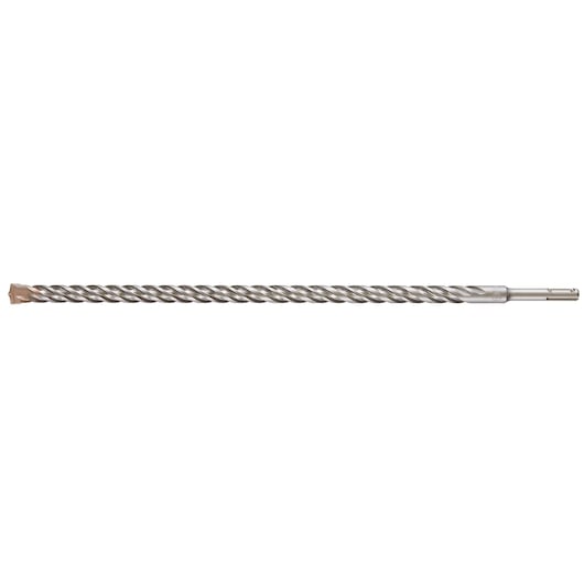 A long, metal DEWALT masonry drill bit with a spiral flute design and SDS-plus shank, photographed on a white background.