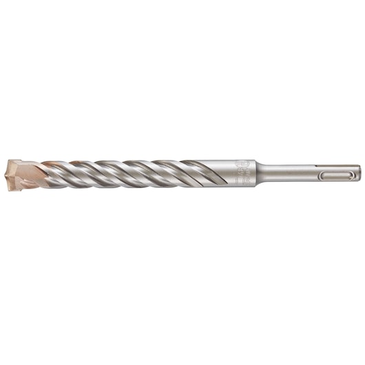 A DEWALT DT9587 SDS drill bit with a four-cutter head, designed for hammer drills. The drill bit is silver with a spiral flute and a reinforced tip for masonry and concrete drilling.
