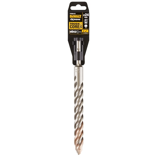 DEWALT Extreme Tough Core drill bit, 24mm diameter, shown in its retail packaging. The drill bit is designed for masonry or concrete drilling.