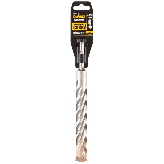 A DEWALT Extreme Tough Core drill bit for masonry with a diameter of 25mm, shown in its retail packaging.