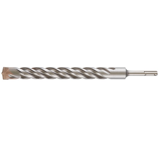A single silver-colored DEWALT drill bit with a spiral flute design and SDS-Plus shank, designed for use with rotary hammer drills, shown on a white background.